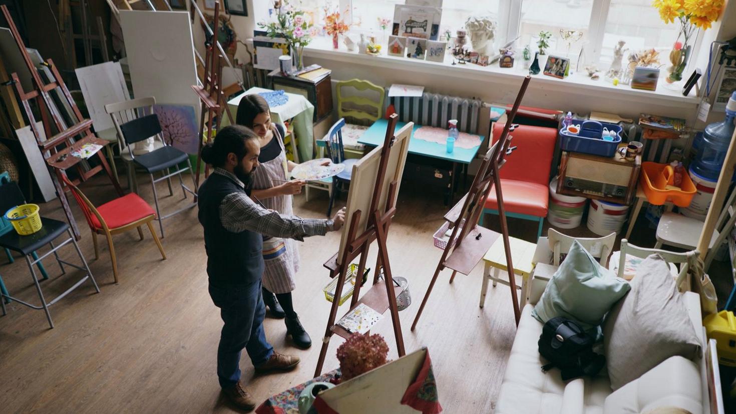Artists working in studio