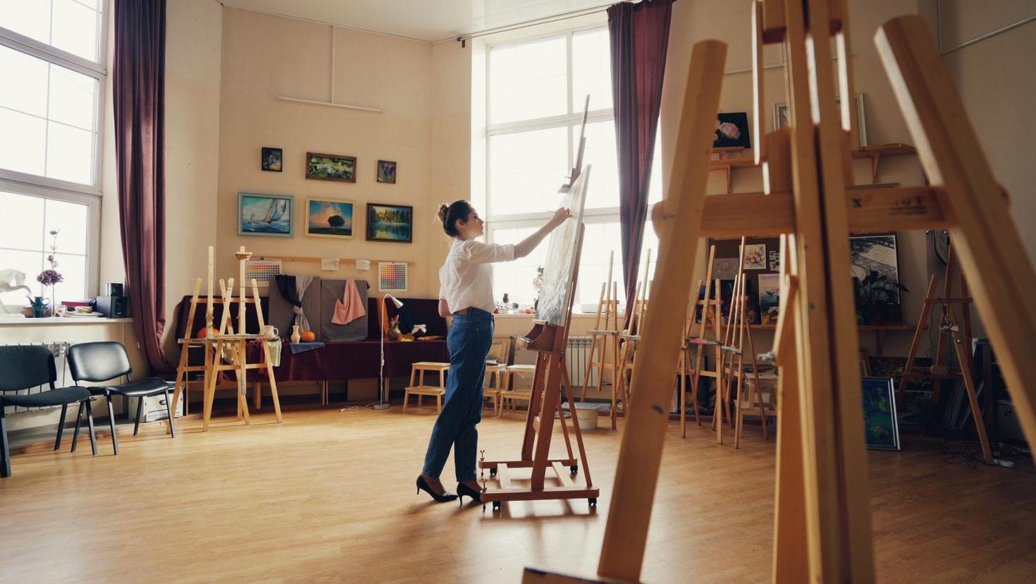 Canvas on easel with studio light
